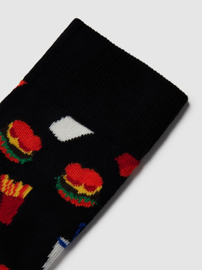 Happy Socks Sokken met all-over motief, model 'BURGER' Zwart - 2