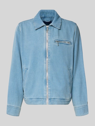 Produktfoto, Regular Fit Jeansjacke aus reiner Baumwolle Modell 'ELZO' von HUGO Blue, denim Optik, Umlegekragen, Reißverschluss, seitliche Eingrifftaschen, Label Patch, langarm, mankiety, webowa struktura, kolor jasnoniebieski