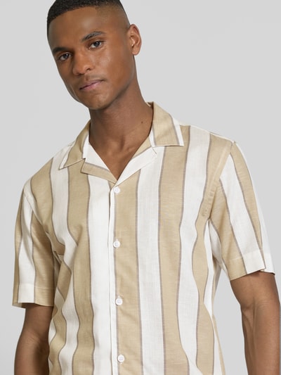 Lindbergh Relaxed fit vrijetijdsoverhemd met labeldetail en platte kraag Zand - 3