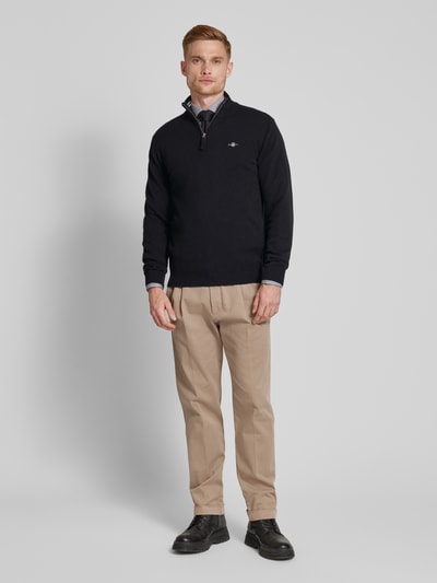 Gant Gebreide pullover met labelstitching, model 'SUPERFINE' Zwart - 1