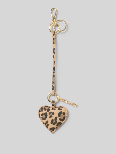 Produktfoto, Schlüsselanhänger in Allover-Animal-Print Modell 'Heart' von Hey Marly mit Logo-Detail und Karabinerhaken, beige-braune Töne, glatte Textur, Damen Schlüsselanhänger