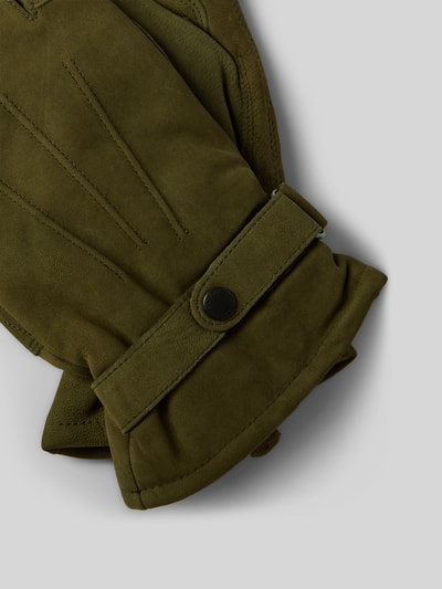 Barbour Lederhandschuhe mit Ziernähten Oliv 2