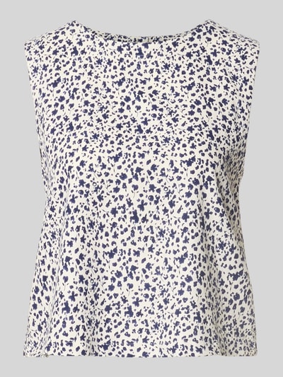 Produktfoto, Top mit Knopfleiste Modell 'FALAKKA' von B.Young, Creme mit dunkelblauem Allover-Muster, gerader Schnitt, Rundhalsausschnitt, glatte Textur.