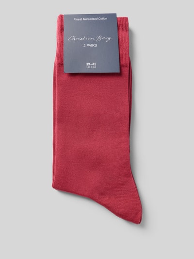 Produktfoto, Socken aus Baumwoll-Mix im 2er-Pack von Christian Berg Men in Rot, feine Rippenstruktur, elastisches Bündchen, Label-Print