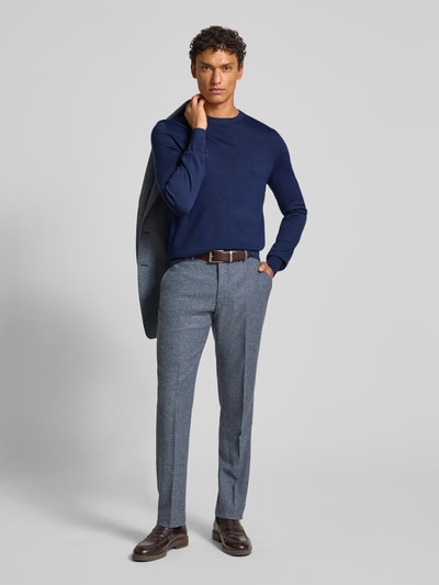 Christian Berg Men Regular fit shirt met lange mouwen van een mix van merinowol Donkerblauw gemêleerd - 1