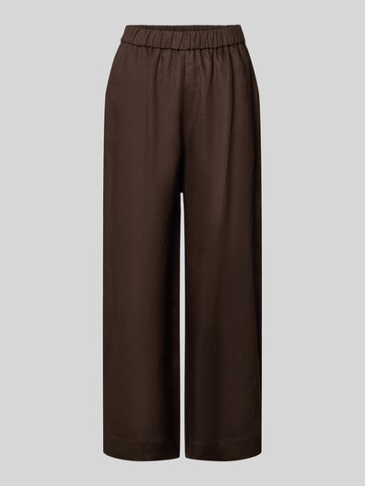 Produktfoto, Culotte aus Leinen mit elastischem Bund Modell 'CANNETI' von MM by Max Mara, braun, Wide Leg Fit, glatte Textur, französische Eingrifftaschen, Fokus auf reines Leinen und Bundweite 36 cm bei Größe 36
