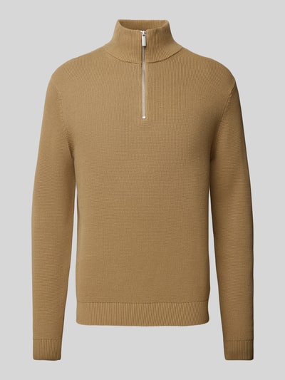 SELECTED HOMME Sweter z dzianiny z prążkowanymi wykończeniami model ‘DANE’ Camel 2