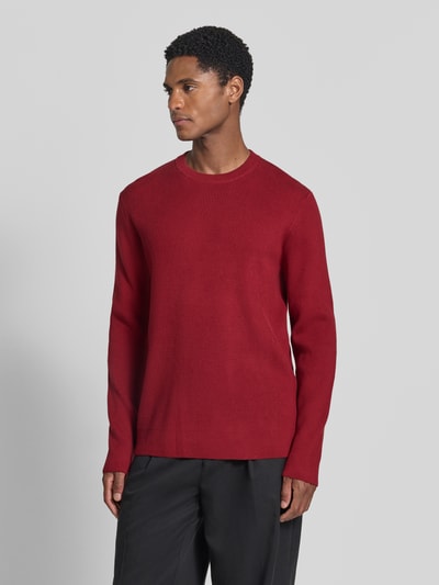 Lindbergh Sweter dzianinowy z mieszanki bawełny, krój slim fit Wiśniowy 4