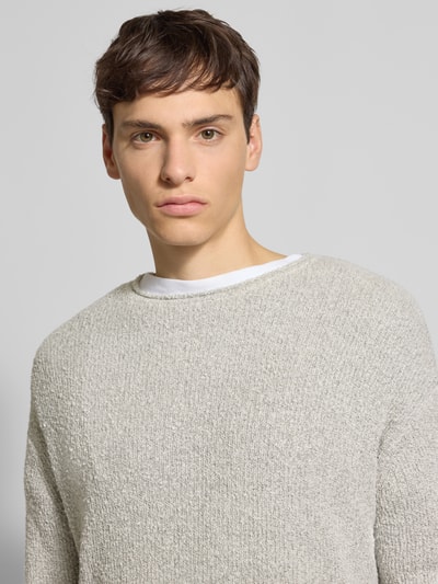 REVIEW Strickpullover mit gerippten Abschlüssen Hellgrau 3