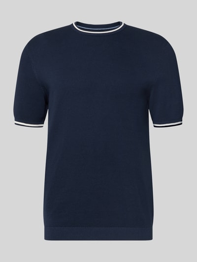 Produktfoto, Regular Fit T-Shirt in Strick-Optik von Christian Berg Men, dunkelblau, reine Baumwolle, elastische Abschlüsse, Rundhalsausschnitt