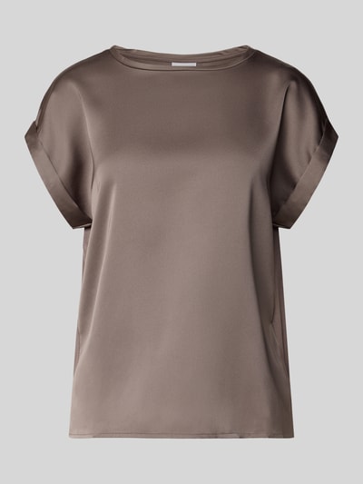 Produktfoto, T-Shirt aus Satin Modell 'ELLETTE' von Vila, brązowy kolor, gładka tekstura, relaxed fit, okrągły dekolt, rękawy z mankietem