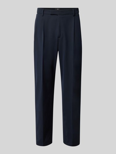 Productfoto, Tapered Fit broek met viscose van Model 'Servo' van CINQUE, donkerblauw, elastische materiaalmix, bandplooien, haak- en ritssluiting, bandwijdte maat 50: 51 cm, binnenbeenlengte maat 50: 73 cm