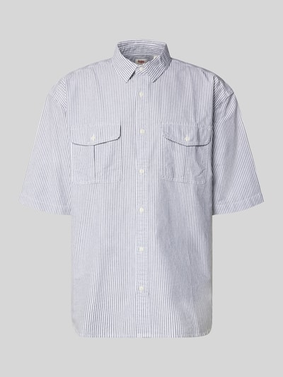Produktfoto, Loose Fit Freizeithemd aus reiner Baumwolle Modell 'PACIFICA' von Levi's®, Optik:Allover-Muster, gestreift, kurzarm, Spitzkragen, einreihige Knopfleiste, Brusttaschen, Label-Applikation, abgerundeter Rumpfabschluss, Material: reine Baumwolle