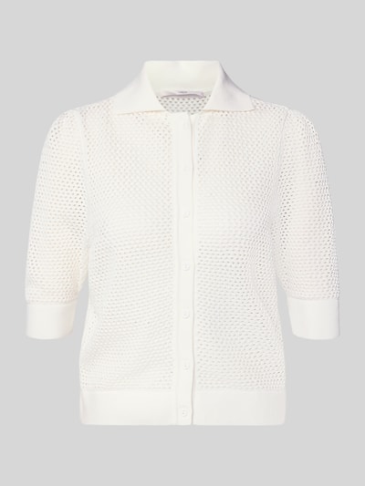 Produktfoto, Strickjacke mit Polokragen und 1/2-Arm von Lanius in Weiß, aus reiner Baumwolle, Regular Fit, Knopfleiste, fein gestrickte Textur