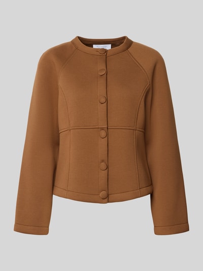 Produktfoto, Jacke aus Viskose-Mix mit Rundhalsausschnitt von Rich & Royal in Braun, Regular Fit, Knopfleiste, glatte Textur, schlichte Form