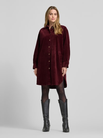 Jake*s Casual Knielange overhemdjurk van corduroy Aubergine - 1