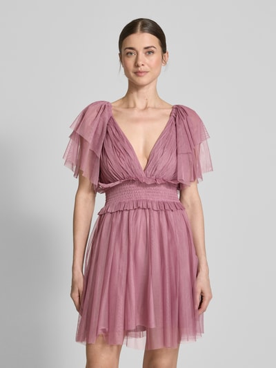 LACE & BEADS Cocktailkleid mit V-Ausschnitt und Taillenband Rose 4