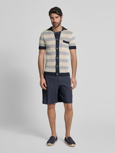 BOSS Regular fit linnen bermuda met steekzakken, model 'Peter' Marineblauw - 1