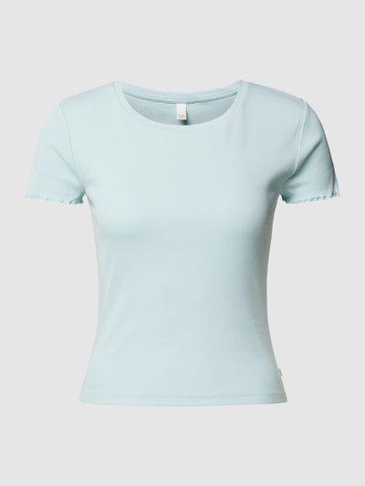 QS Cropped T-Shirt in Ripp-Optik Hellblau 2