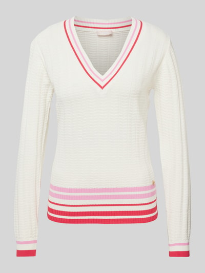 LIU JO SPORT Strickpullover mit V-Ausschnitt Offwhite 2