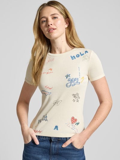 Jake*s Casual T-Shirt im Allover-Look mit Rundhalsausschnitt Ecru 3