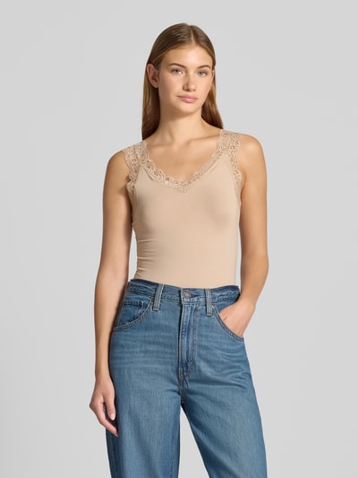 Pieces Slim Fit Tank Top aus Viskose-Mix Modell 'BARBERA' Taupe 4