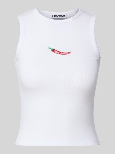 Review Top z wyhaftowanymi motywami Biały 2