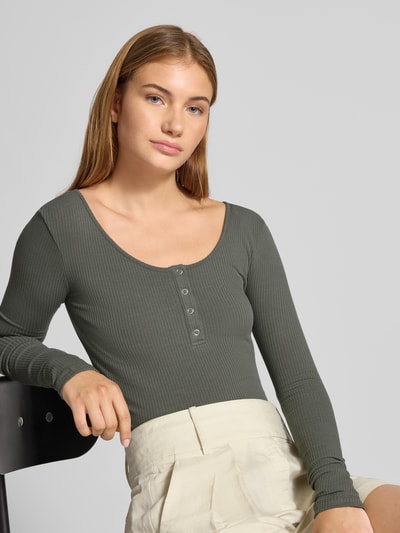 Pieces Slim fit shirt met lange mouwen van katoenmix, model 'KITTE' Middengrijs - 3