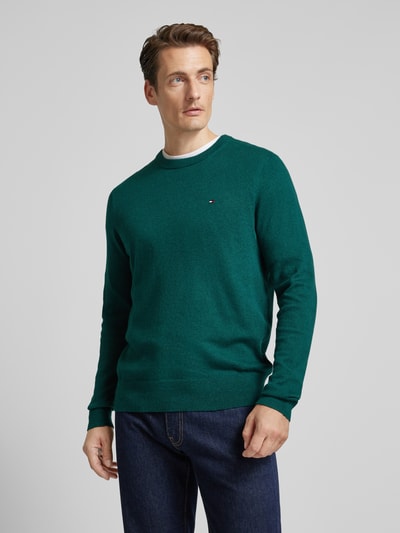 CK Calvin Klein Gebreide pullover met logostitching, model 'PIMA' Flessengroen - 4