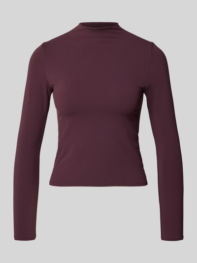 Produktfoto, Slim Fit Longsleeve mit Stehkragen von Fabletics aus elastischem Material-Mix in dunklem Bordeaux, langärmeliges Design
