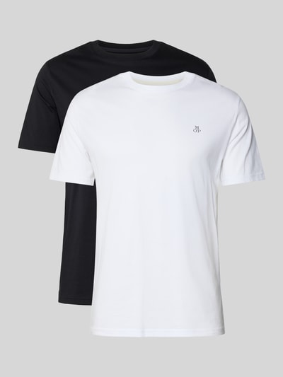 Produktfoto, Regular Fit T-Shirt Set aus reiner Baumwolle im 2er-Pack von Marc O'Polo, Schwarz und Weiß, klare Linien, glatte Struktur