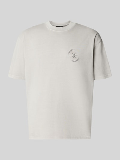 Produktfoto, Oversized T-Shirt mit Label-Print Modell 'Nuevo' von Pegador, Herren T-Shirt aus Reine Baumwolle, Rundhalsausschnitt, hellgrau, glatter Stoff, Oversized-Schnitt, Rückenlänge 69 cm in Größe M