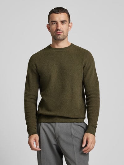 SELECTED HOMME Sweter z dzianiny z prążkowanymi wykończeniami model ‘ROSS’ Ciemnozielony 4