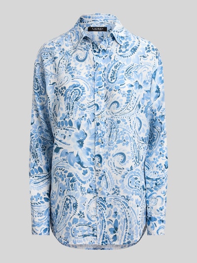 Lauren Ralph Lauren Relaxed Fit Leinenbluse aus reinem Leinen mit Allover-Muster Hellblau Melange 2