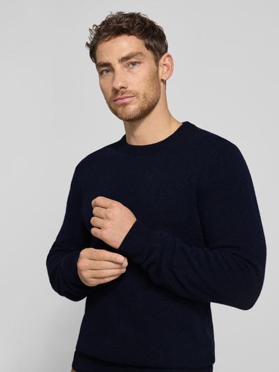 Casual Friday Sweter z dzianiny z mieszanki wełny model ‘KARL’ Granatowy 3