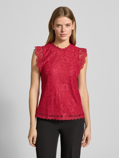PIECES Shaped fit blousetop met kant model 'OLLINE' Lichtrood - 4
