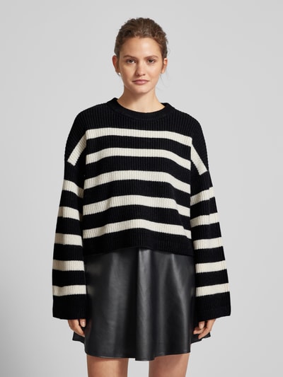 EDITED Gebreide pullover met ronde hals, model 'Louise' Zwart - 4