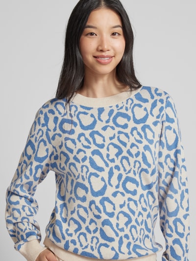 Vila Strickpullover mit Animal-Print Rauchblau 3