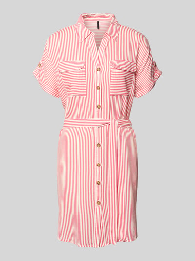 Produktfoto, Fließendes Freizeitkleid aus reiner Viskose Modell 'BUMPY' van Vero Moda, look: effen, pasvorm: fließend, minilengte, V-hals, achterpas, knoopsluiting, korte mouw, materiaalverwerking: popeline, materiaal: zuiver viscose, wit met rode strepen, knopdetails, zachte en lichte textuur