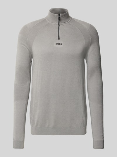 Produktfoto, Regular Fit Troyer mit Schurwoll-Anteil Modell 'TOUR SEAMLESS QZ' von BOSS Green, unifarbenes Jacquard-Material, Reißverschluss, langarm, gerippte Abschlüsse, Label-Schriftzug vorn.