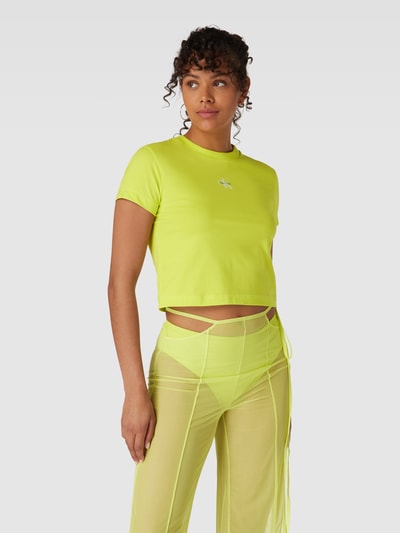 Calvin Klein Jeans Cropped T-Shirt mit Label-Print Modell 'MONOLOGO BABY TEE' Neon Gelb 4