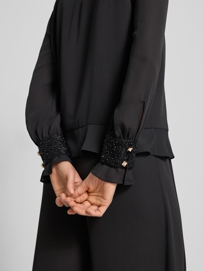 Marc Cain Bluzka o kroju regular fit z perełkami i okrągłym dekoltem Czarny 3