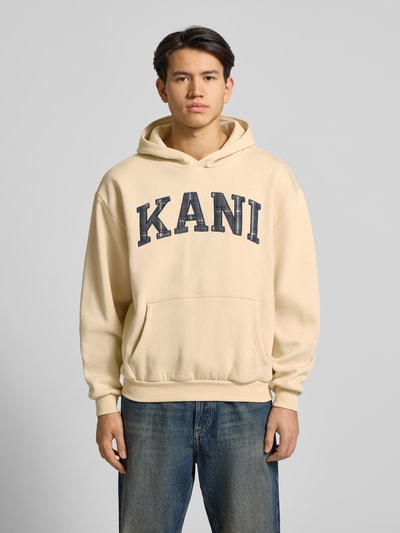 KARL KANI Hoodie met labelstitching en kangoeroezak Offwhite - 4