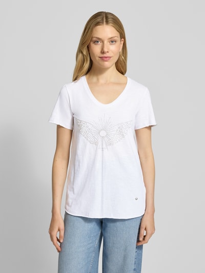 MOS MOSH T-shirt z detalem z logo model ‘Gethi’ Biały 4