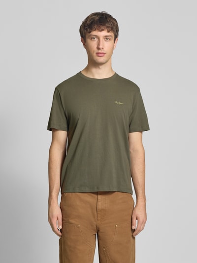 Pepe Jeans T-shirt z czystej bawełny w kroju regular fit model 'CONNOR' Oliwkowy 4