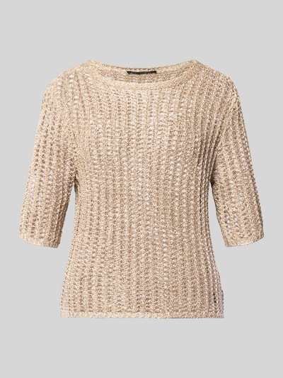 Produktfoto, Regular Fit T-Shirt aus Viskose-Mix in Strick-Optik von Betty Barclay, Damen T-Shirt, U-Boot-Ausschnitt, Halbarm, Lochmuster, Beige-Ton, Rückenlänge 60 cm, Ärmellänge 29 cm, strukturierte Oberfläche