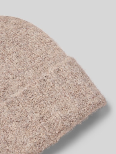 ICHI Strickmütze mit geripptem Umschlag Modell 'IAMONA' Beige 2