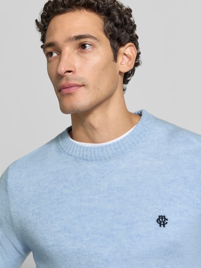 MCNEAL Slim Fit Strickpullover aus reiner Wolle mit Label-Stitching Sky Melange 3