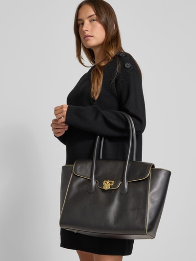 Lauren Ralph Lauren Torebka ze skóry bydlęcej z rączkami Czarny 1