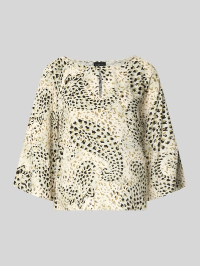 Produktfoto, Relaxed Fit Kurzarmbluse aus reiner Viskose von s.Oliver BLACK LABEL, beige mit Animalprint, fließende Stoffstruktur
